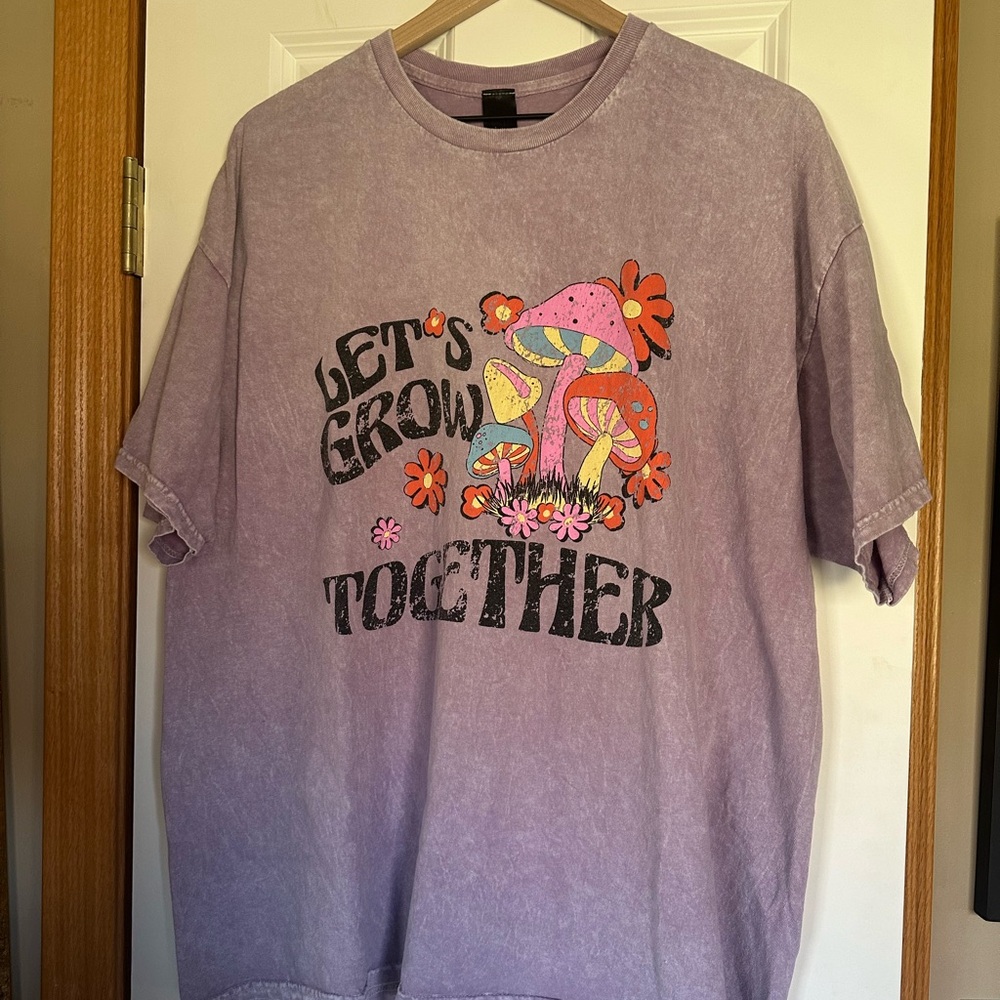 🌼 Let’s Grow Together Graphic Tee – Purple Acid Wash – Oversized Fit